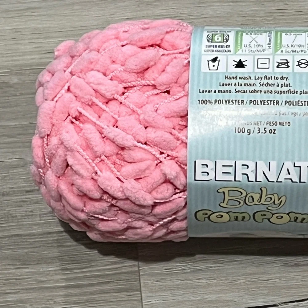 NWT Set of 3 Skeins Bernat Baby Pom Pom Yarn (3.5 oz ea) Candy Floss Pink #6